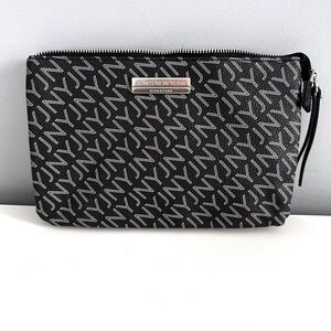 Jones New York clutch/purse black classic logo print in white (looks silvery)